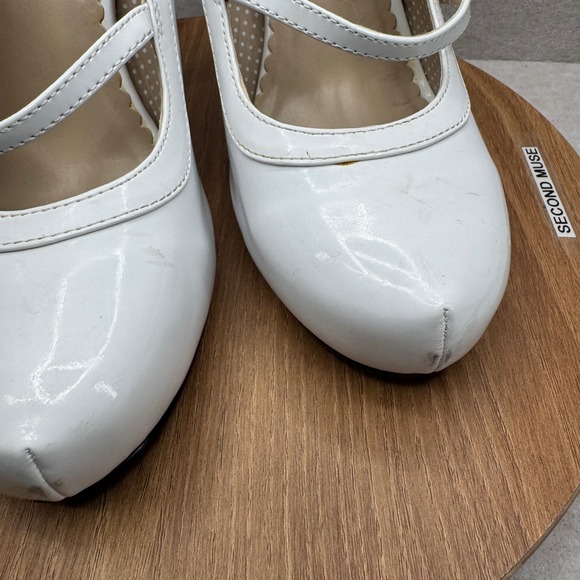 Pleaser Mary Jane Heels 11 White Patent Pinup Retro Rockabilly Costume Shoes - Picture 9 of 13